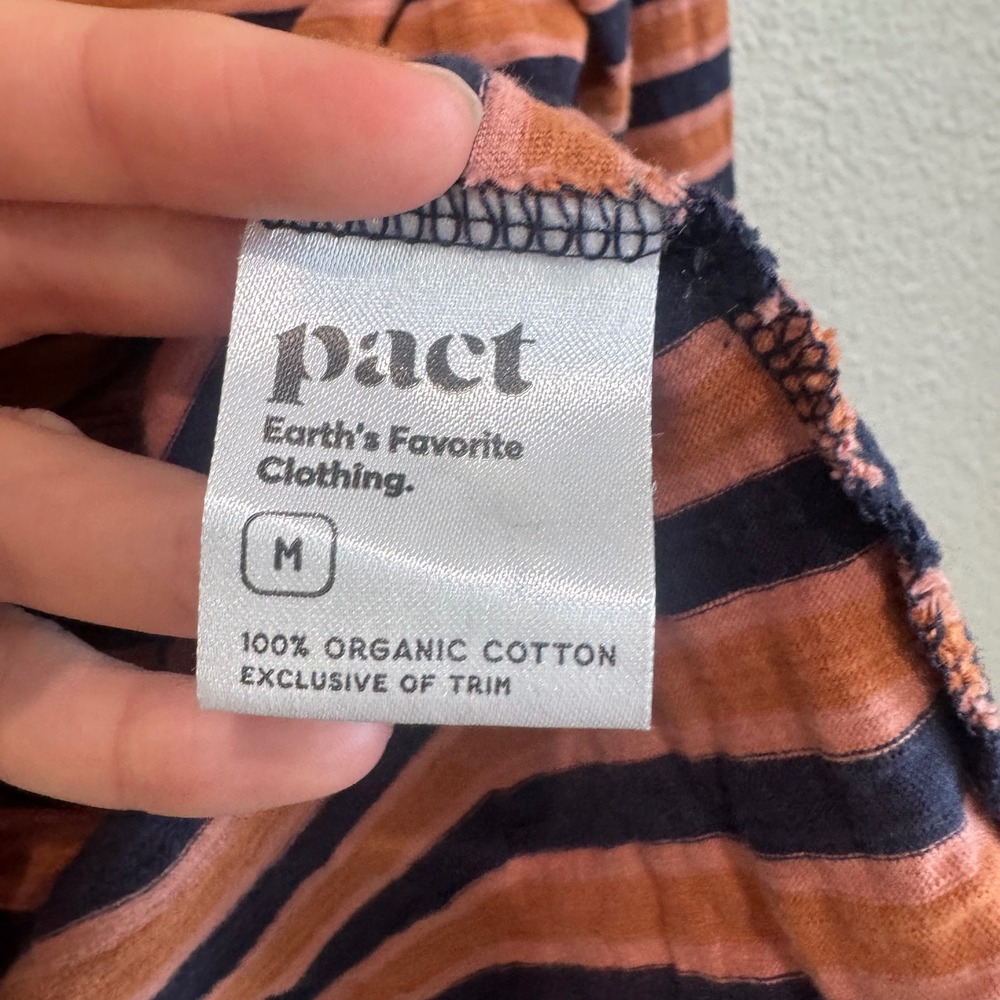 Pact Organic Cotton Striped Long Sleeve Twist Back Top Navy Orange Womens Medium - Picture 6 of 9